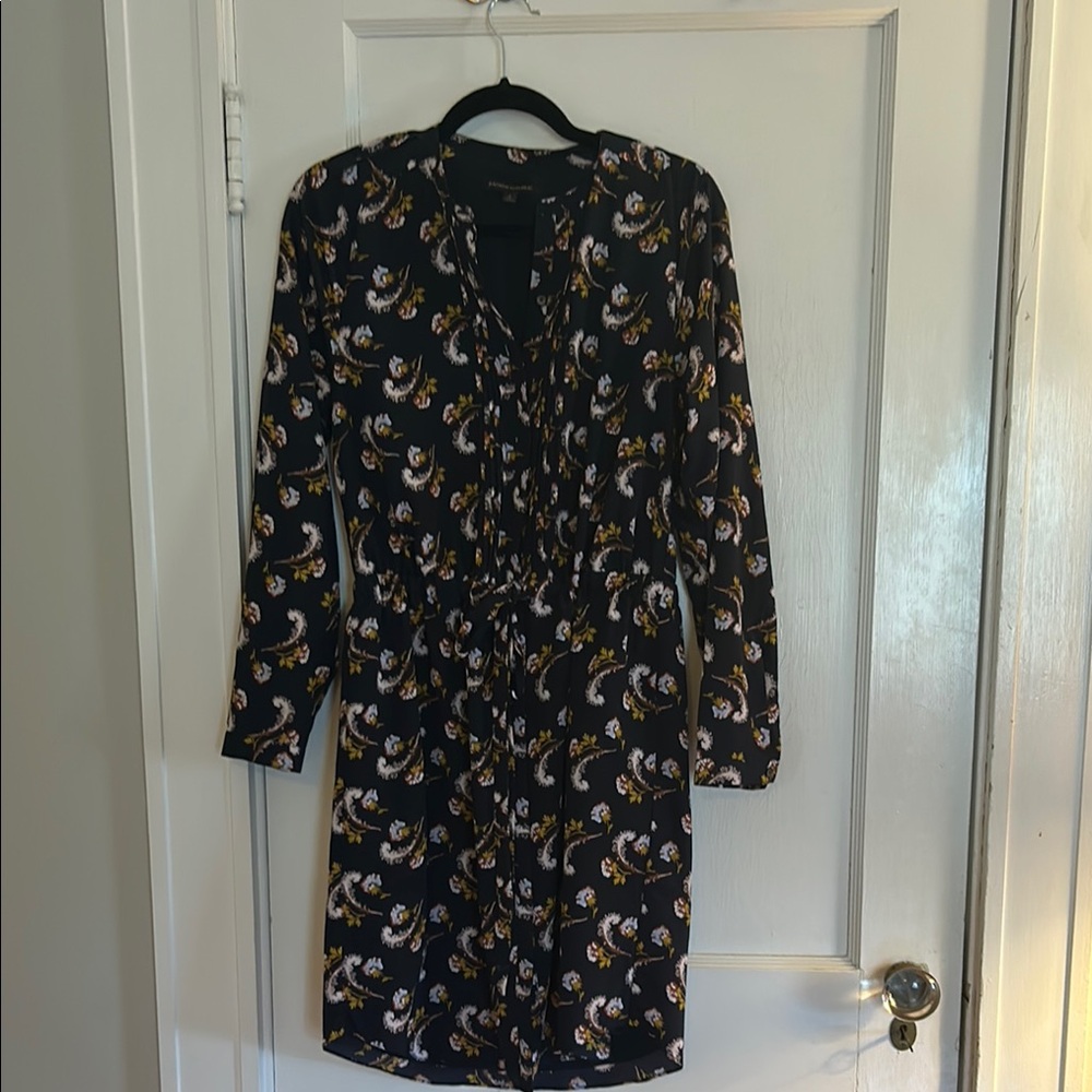 Banana Republic Blue and Orange Long Sleeve V-Neck Dress